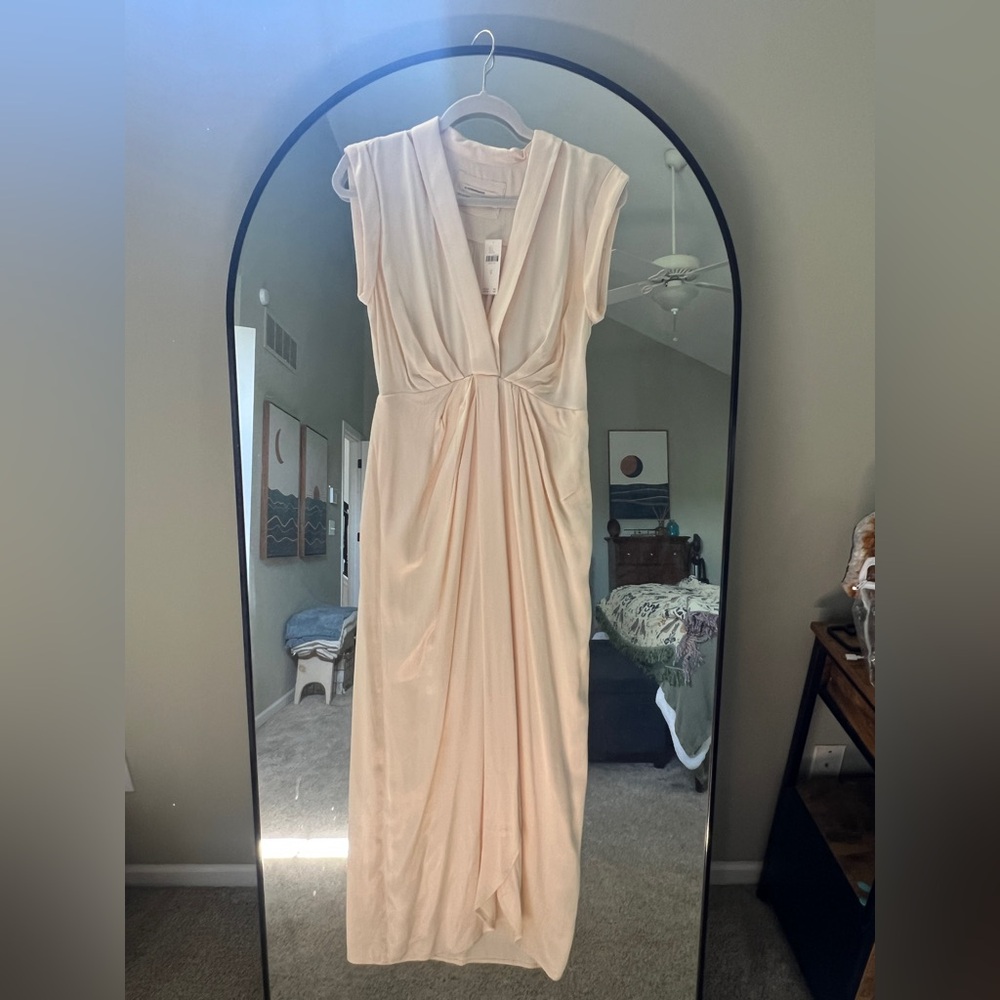 Anthropologie Satin Twist Front Cream Maxi Dress